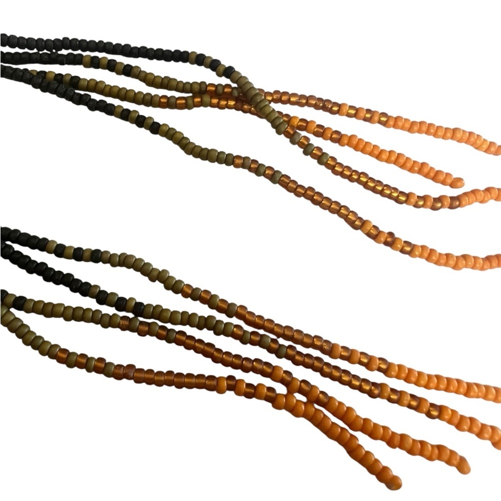 Artisian Fall Pumpkin Wood Seed Bead Dangle Pierced Earrings Boho - Picture 4 of 7